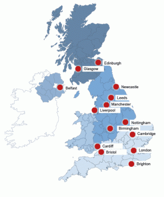 Mapa de ciudades britanicas
